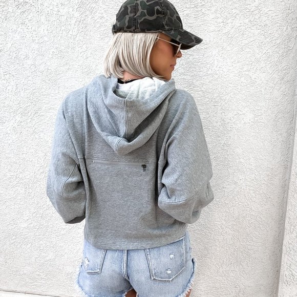 Grey Cropped Zip Up Hoodie - Picture 2 of 6